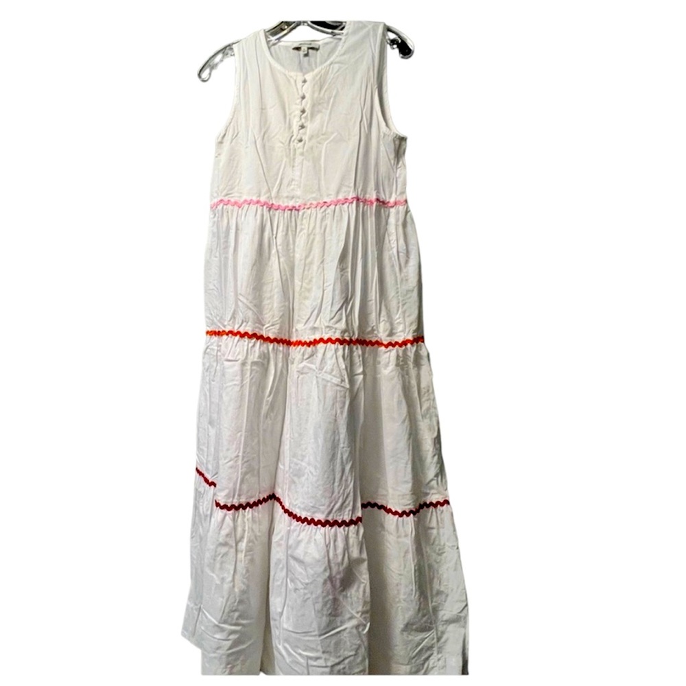 Maxi Dress by Madewell White Cofton dress with Multicolor Rickrack Size Small